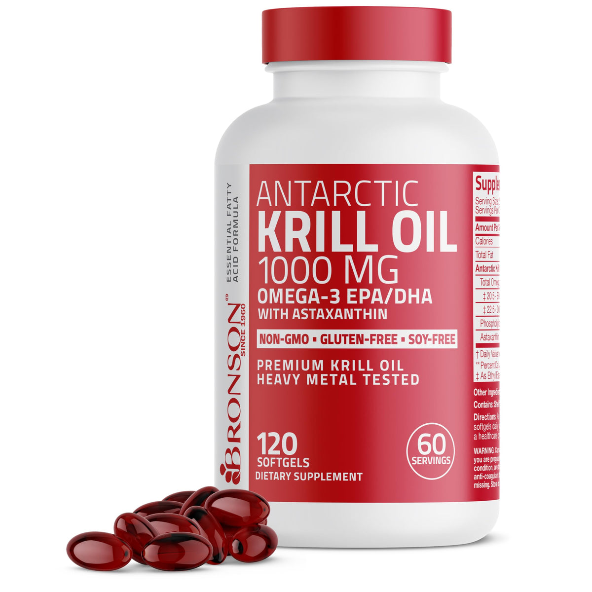 Bronson Antarctic Krill Oil 1000 mg bottle front view