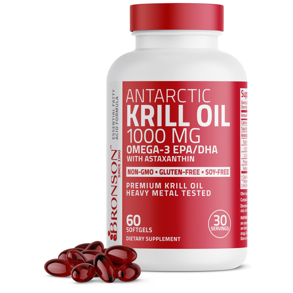 Bronson Antarctic Krill Oil bottle with 60 softgels