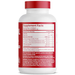 Close-up of Bronson Krill Oil bottle showing 1000 mg per serving