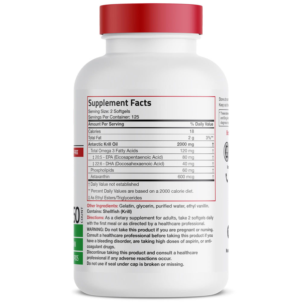 Close-up of a 2000 mg omega-3 krill oil capsule