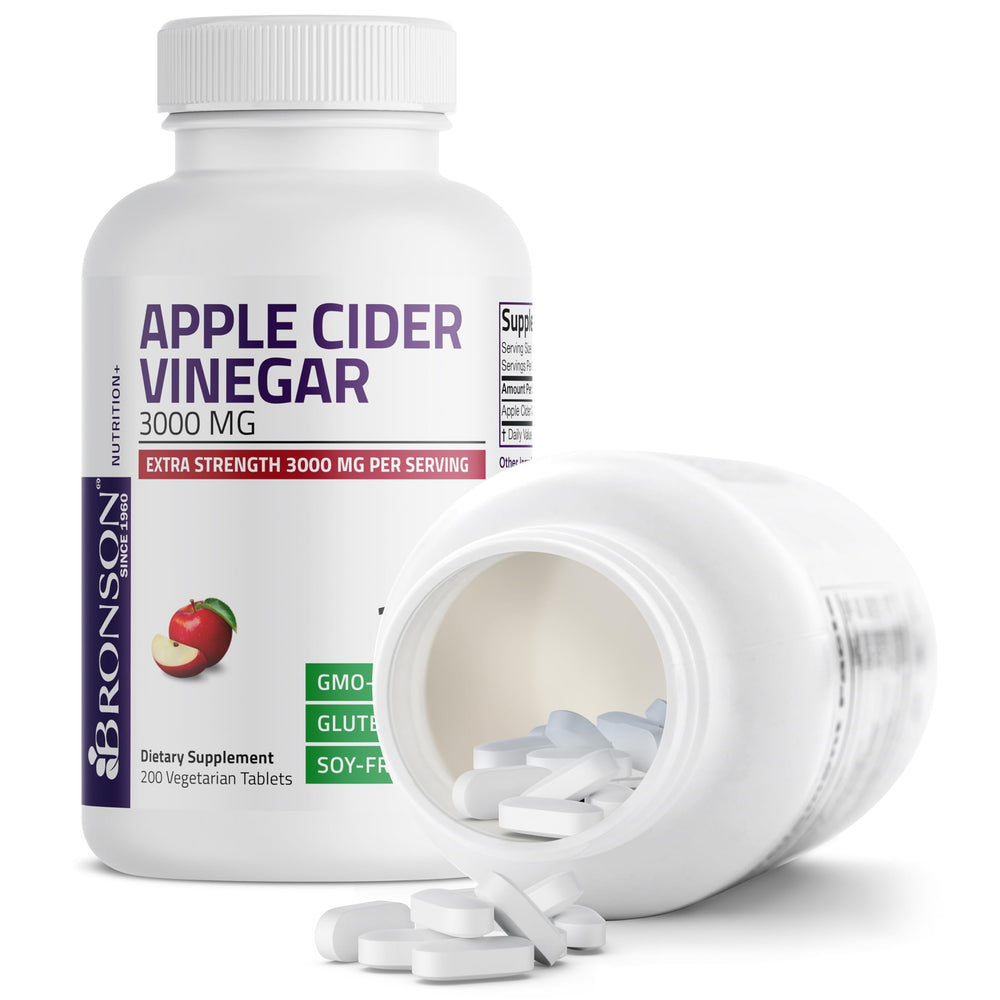 Bronson Apple Cider Vinegar 3000 mg tablets coating detail shows pleasant tasting option.