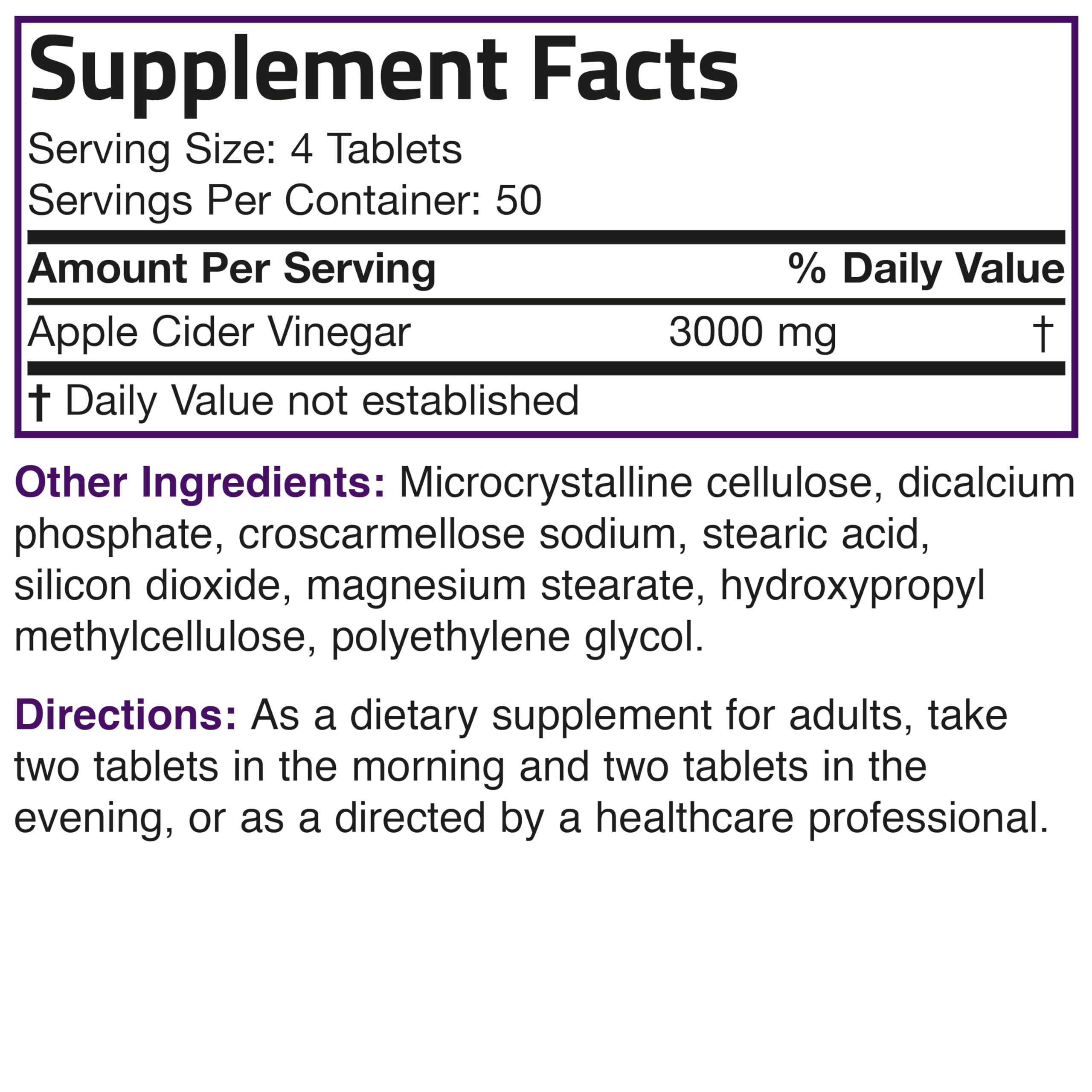 Bronson Apple Cider Vinegar 3000 mg tablets for on-the-go daily use.