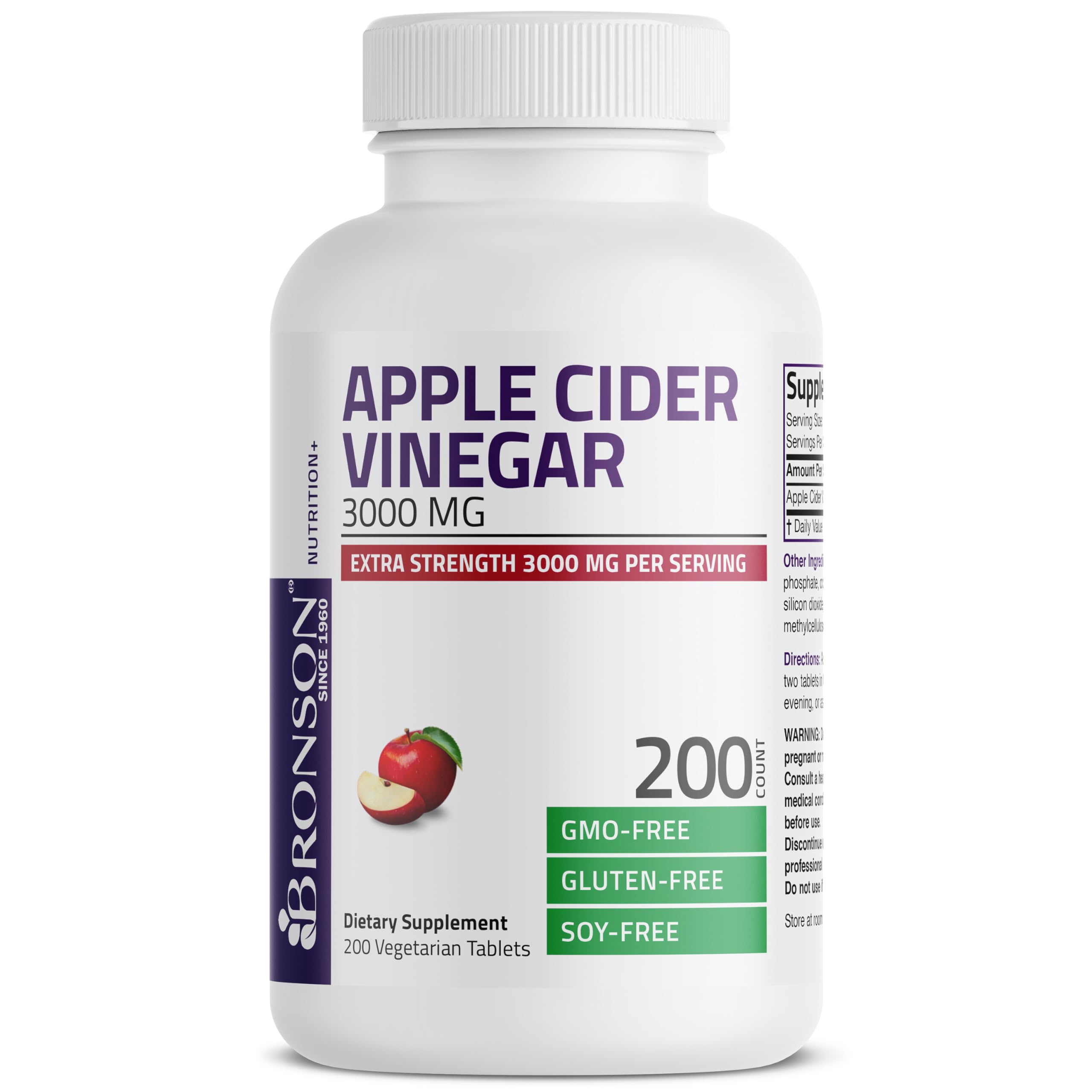 Bronson Apple Cider Vinegar 3000 mg tablets in hand for a convenient daily dose.