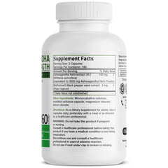 Back view of Bronson Ashwagandha bottle showing supplement facts