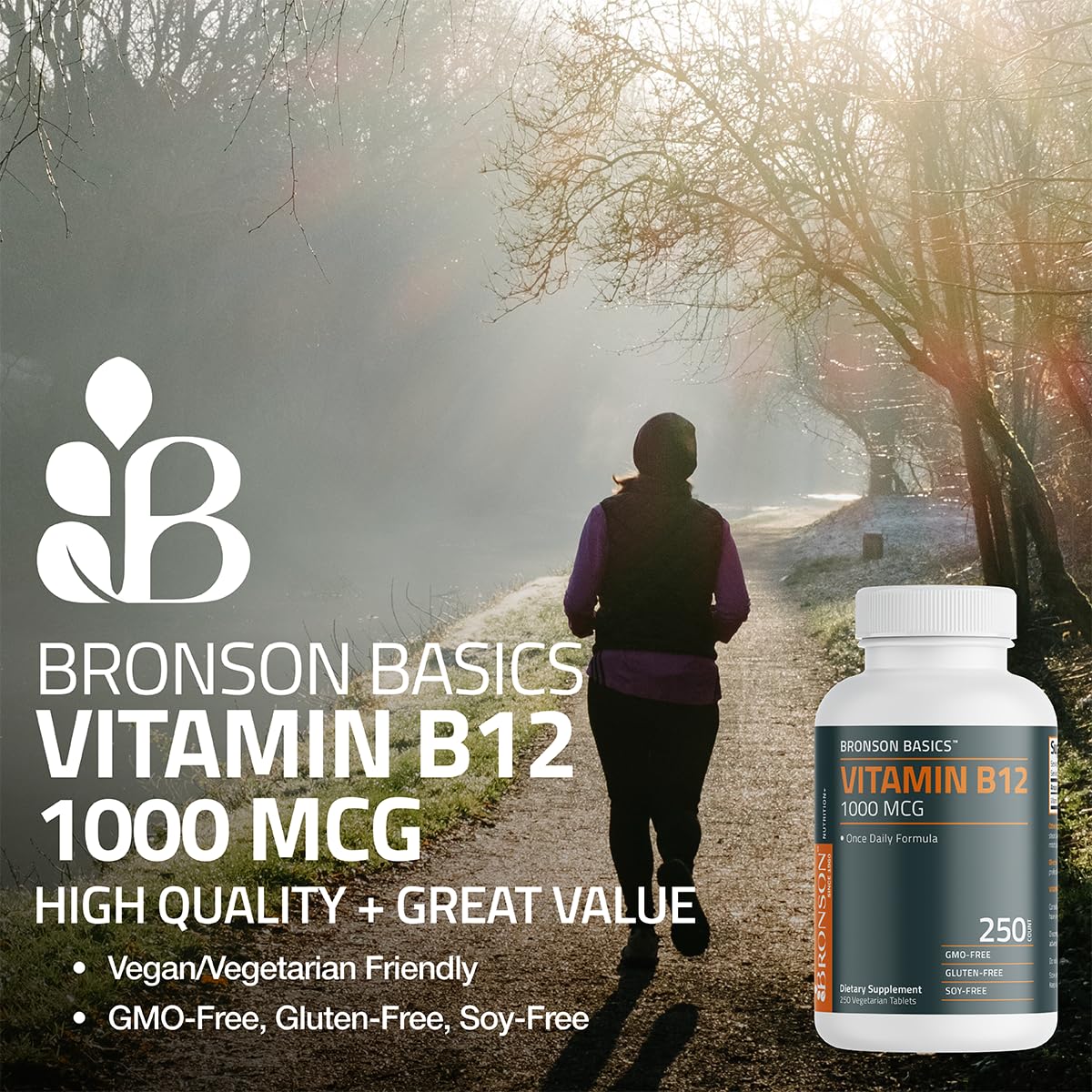 Non-GMO, Gluten-Free and Soy-Free Vitamin B12 supplement packaging