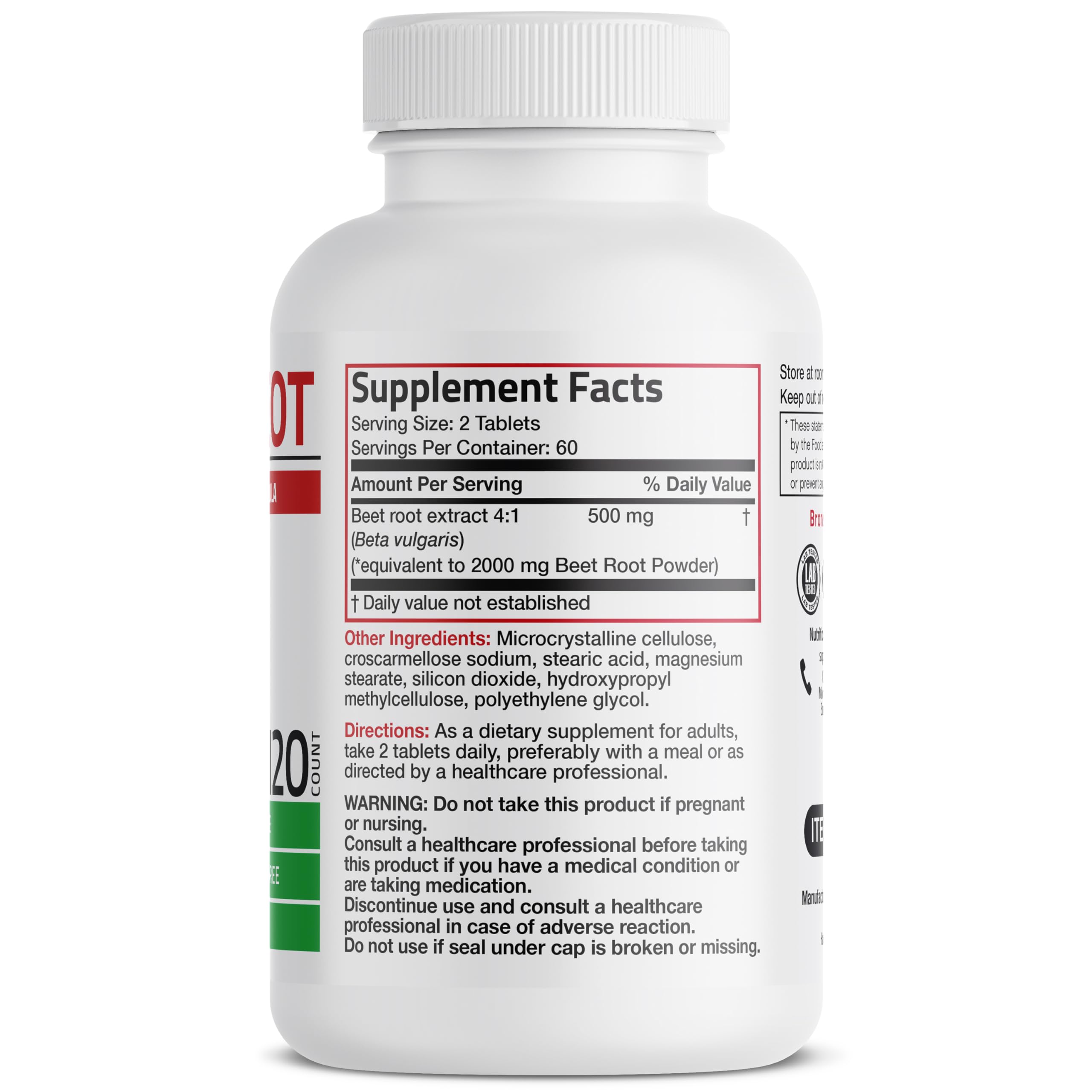 Bronson Beet Root Extra Strength bottle – back label with supplement facts.