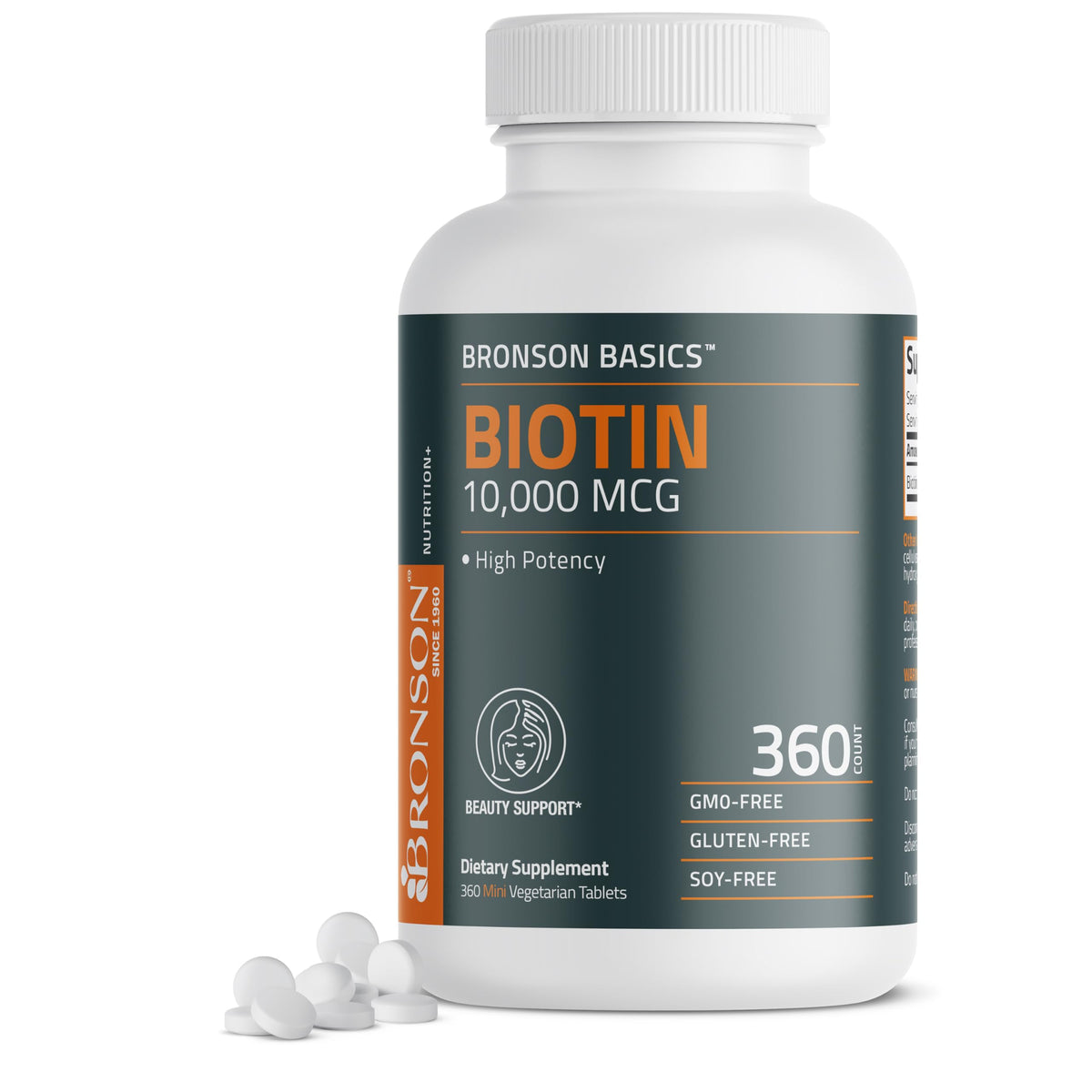 Bronson Biotin 10,000 mcg bottle with 360 tablets