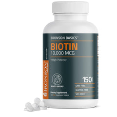 Bronson Biotin 10,000 mcg mini tablet bottle label