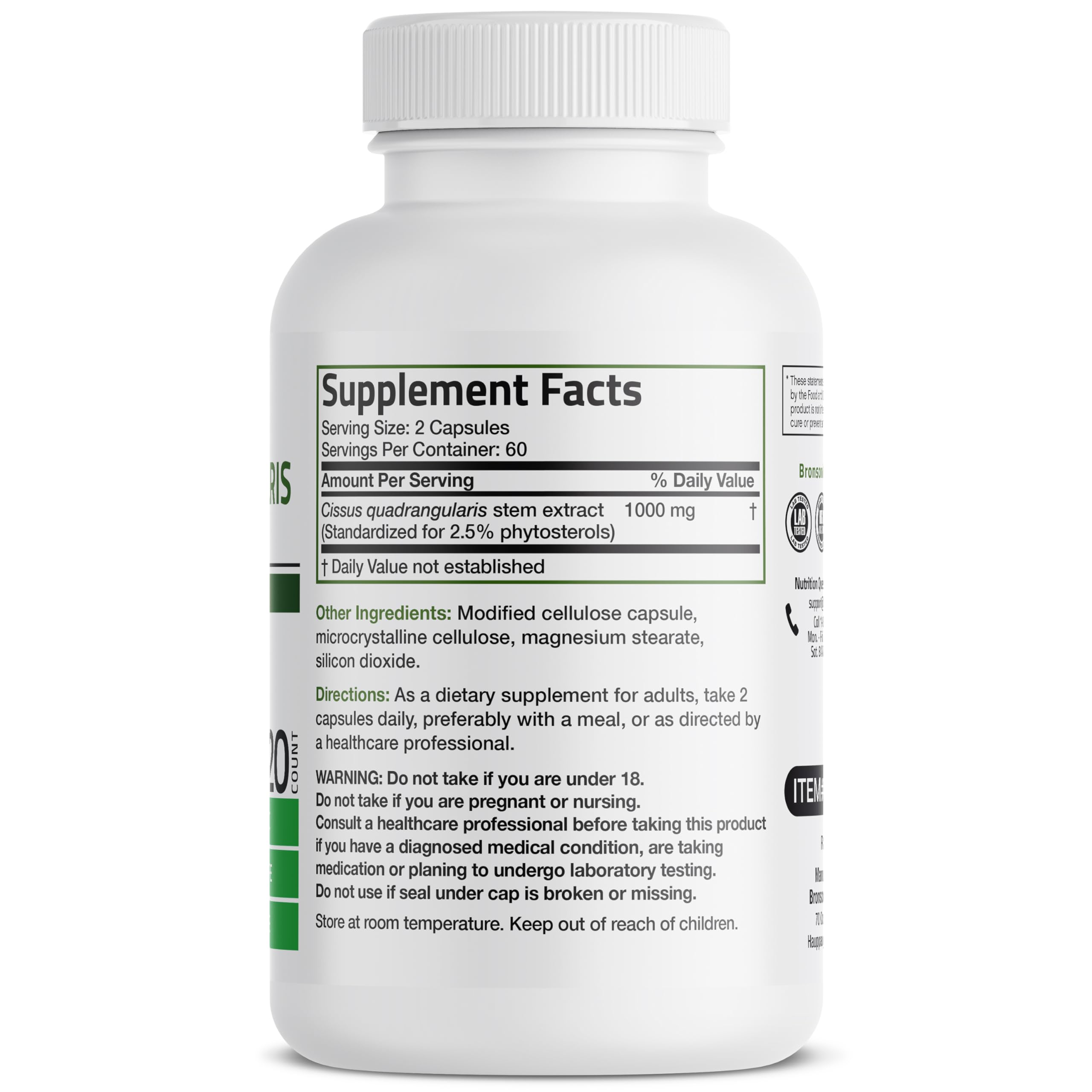 Close-up of Bronson Cissus Quadrangularis extract capsules