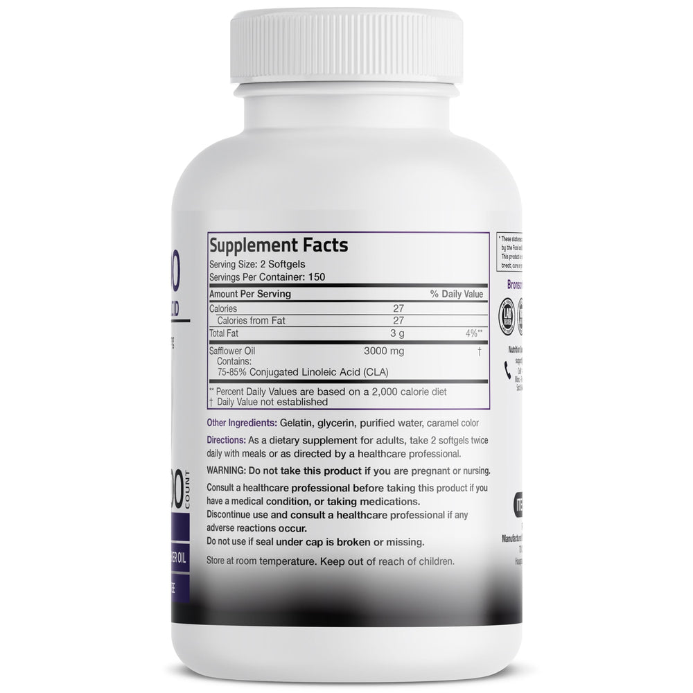 Bronson CLA 3000 back label with supplement facts