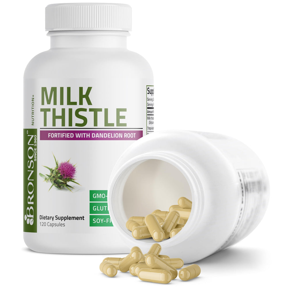 Bronson milk thistle and dandelion ingredients close-up
