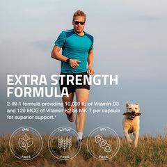 Infographic: Extra Strength K2 and D3 10,000 IU D3 and 120 mcg MK-7