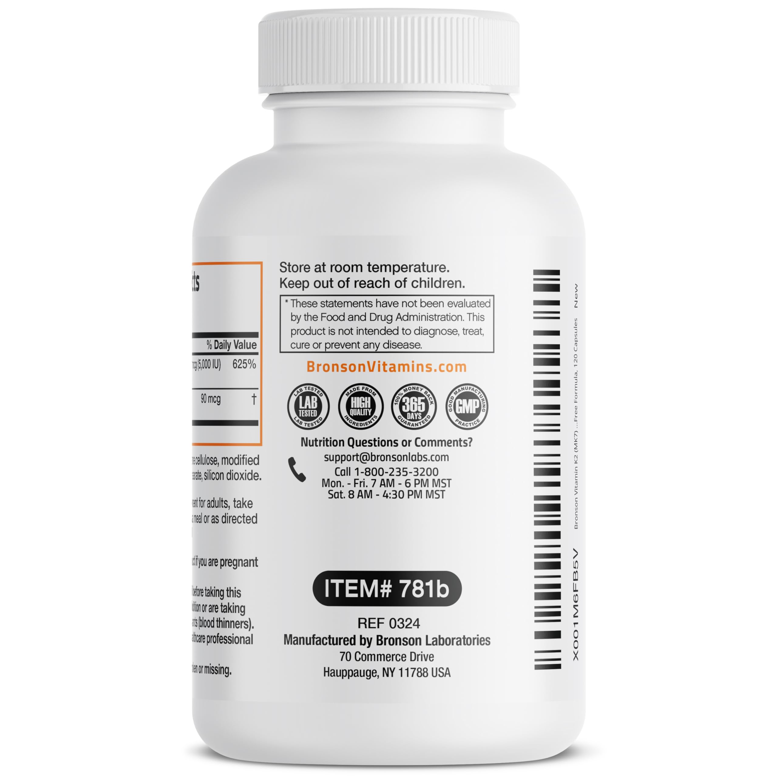 Bronson K2D3 capsule closeup emphasizes easy-to-swallow softgel design.