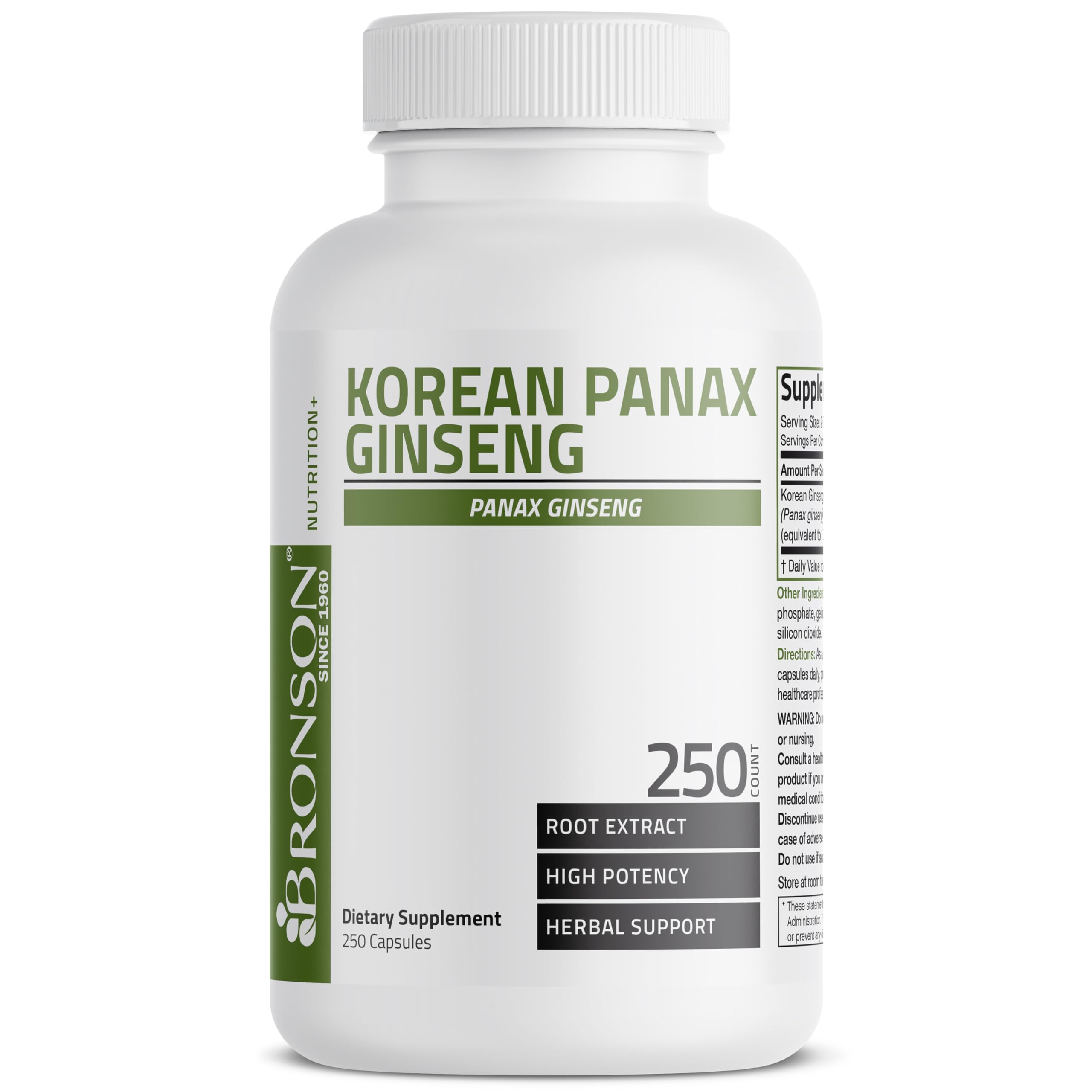 Korean Panax Ginseng capsules on white background