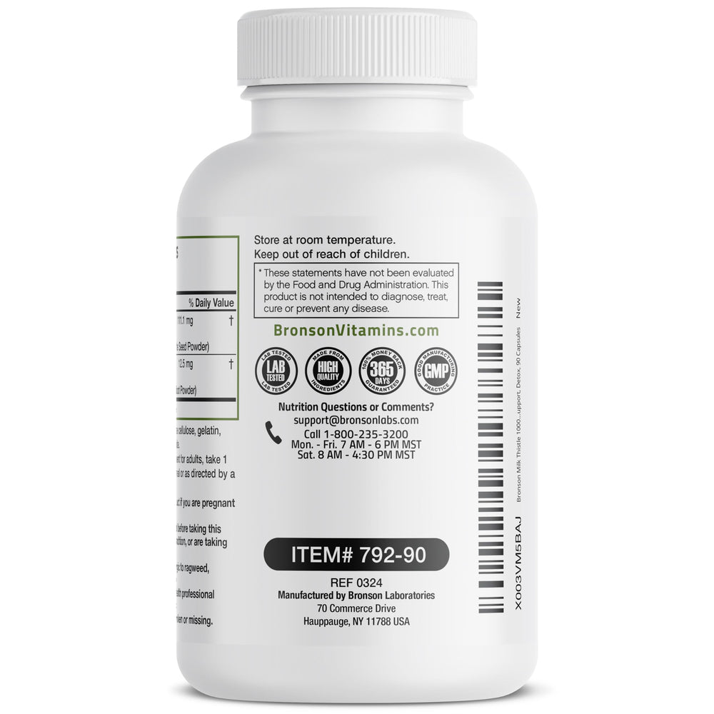 Bronson label detail showing ingredient list and allergen note