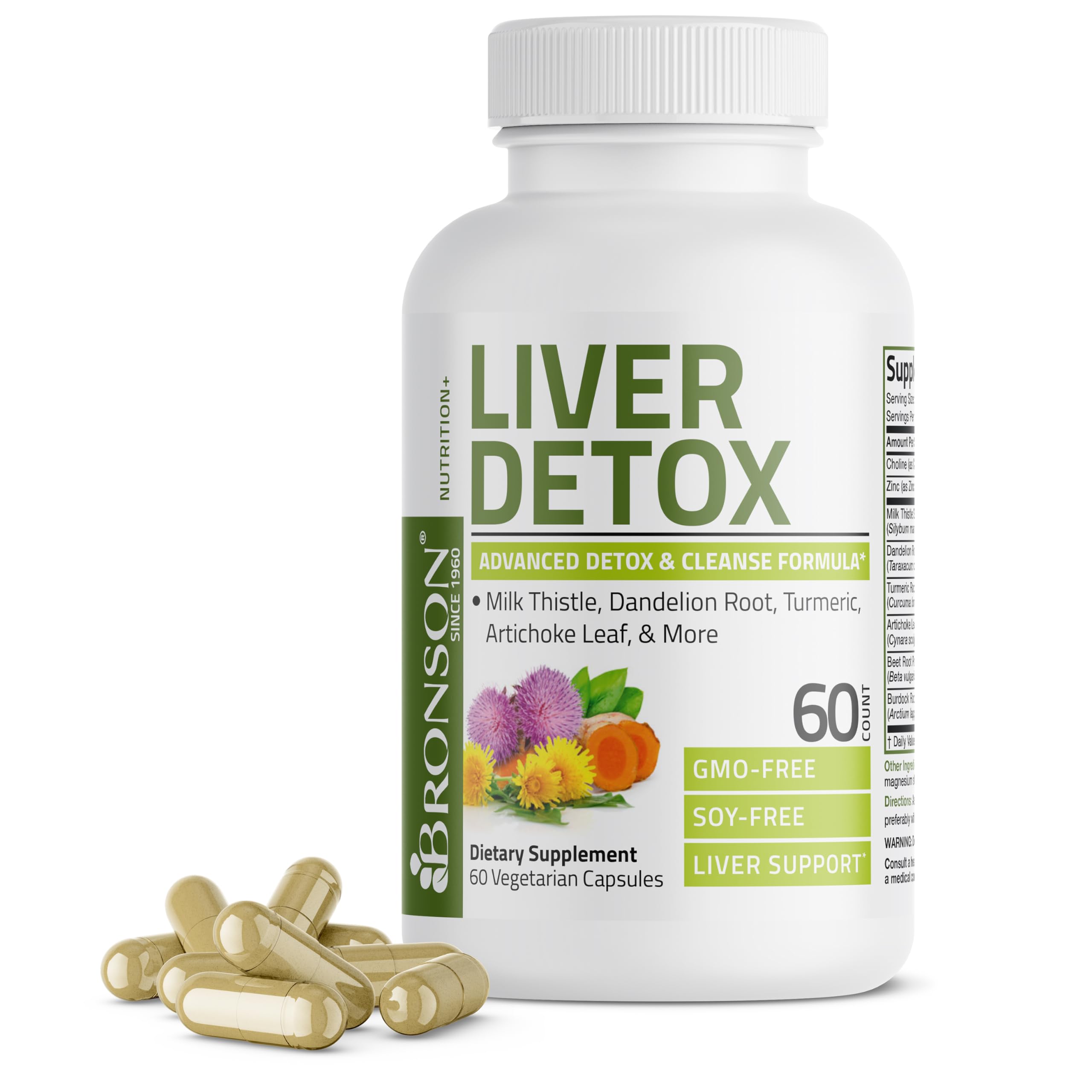 Bronson Liver Detox bottle front shows vegan packaging and clean labeling for easy shopping.