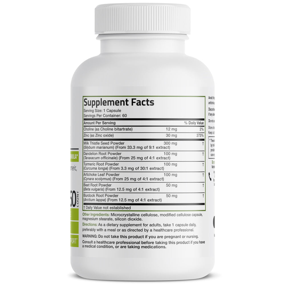 Bronson Liver Detox capsules closeup highlights small vegetarian capsules for daily use.