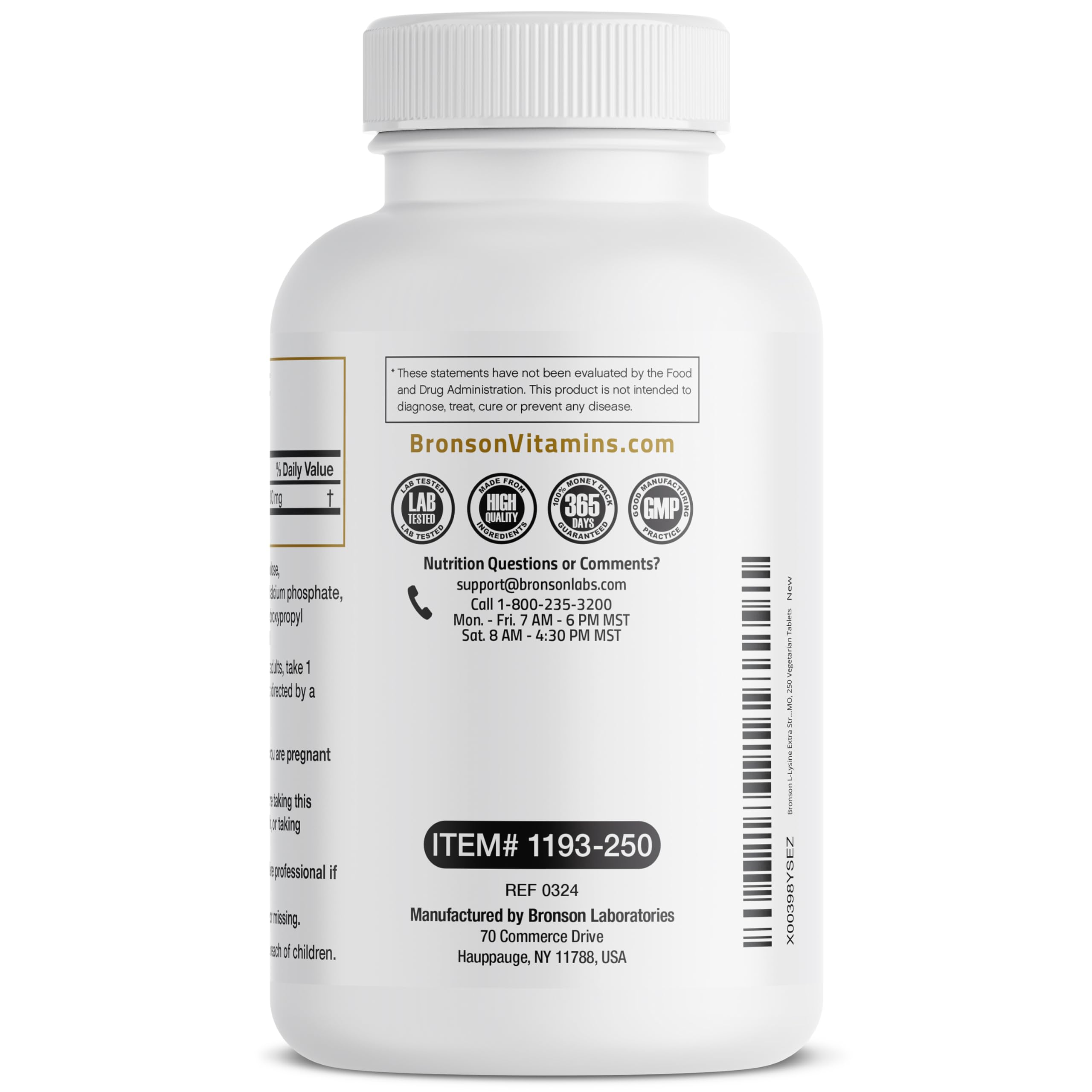 Close-up of Bronson L-Lysine 1000 mg vegetarian tablet