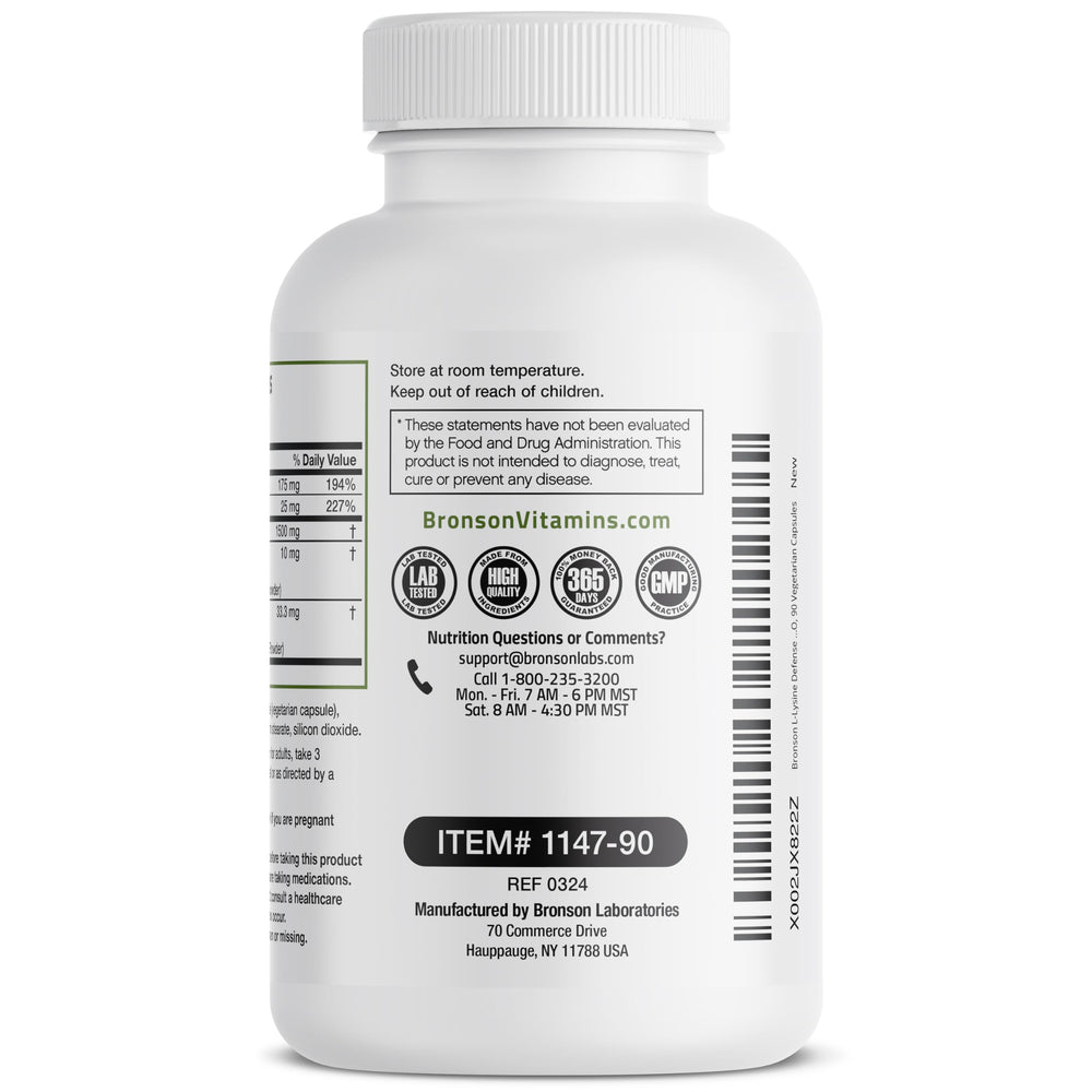 Bronson L-Lysine Defense CGMP facility New York badge demonstrates quality control