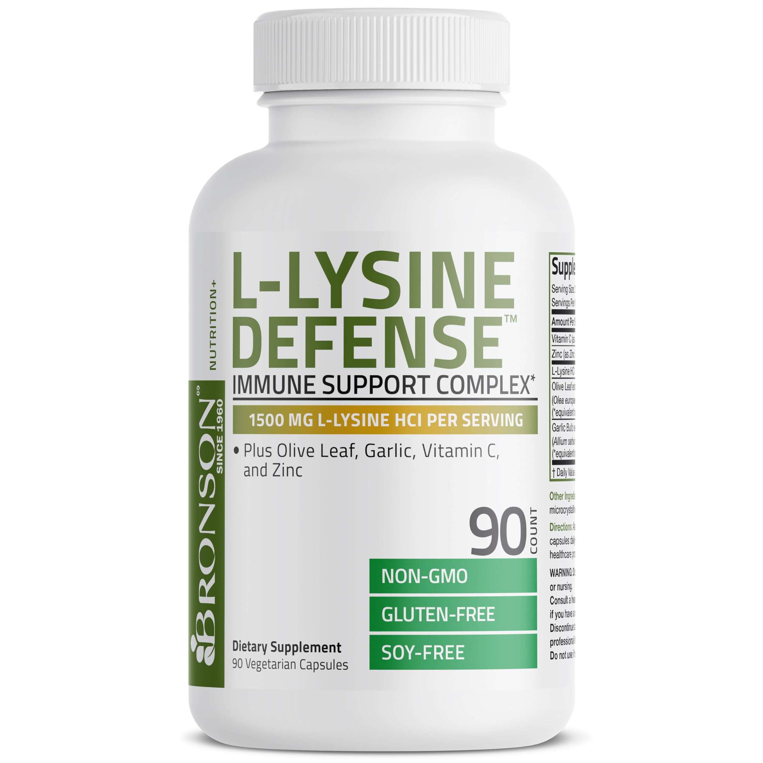 Bronson L-Lysine Defense vitamin C zinc visual conveys essential nutrient pairing