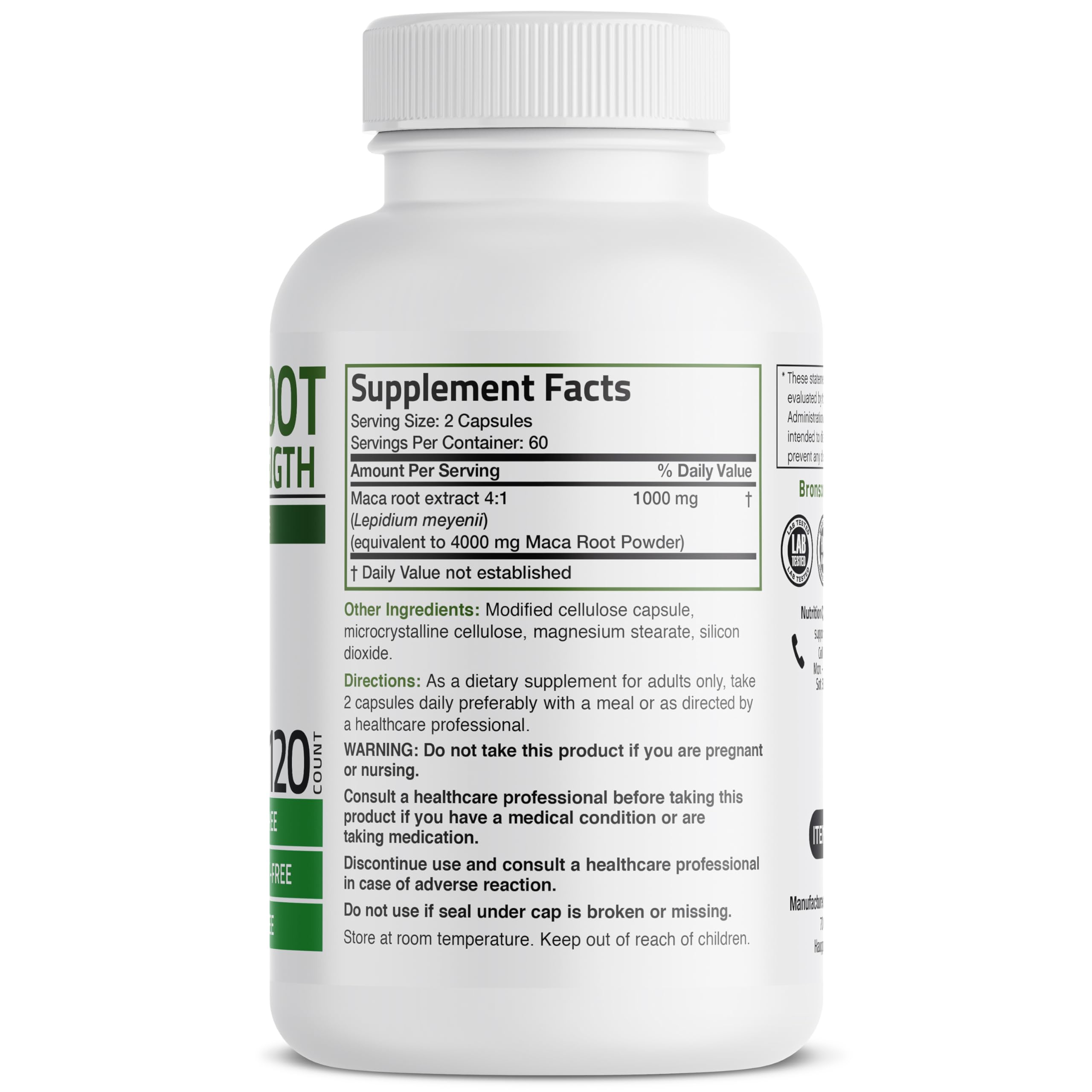 Label close-up of Bronson Maca Root Extra Lepidium Meyenii product