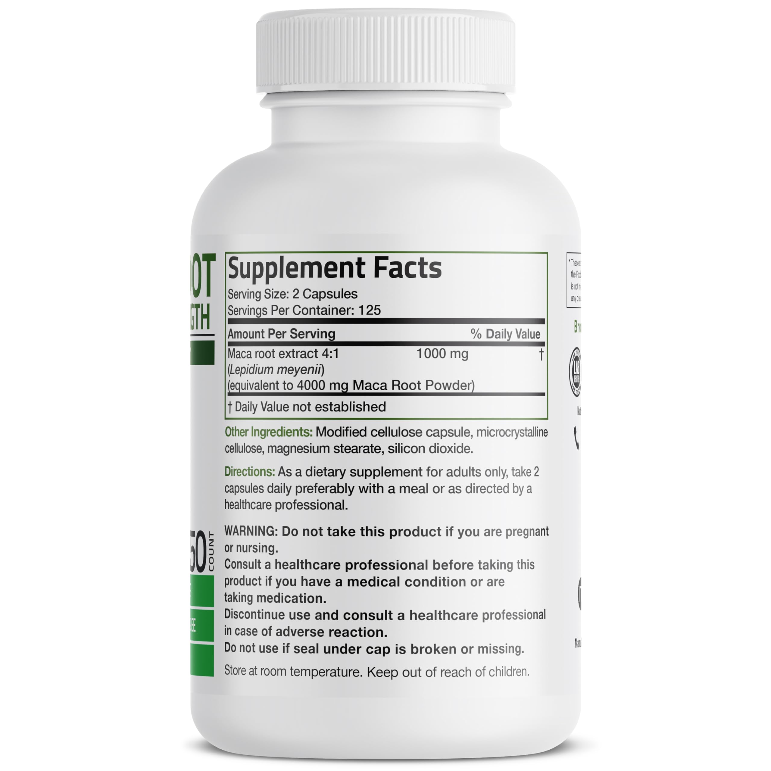 Close-up of Bronson Maca Root product label