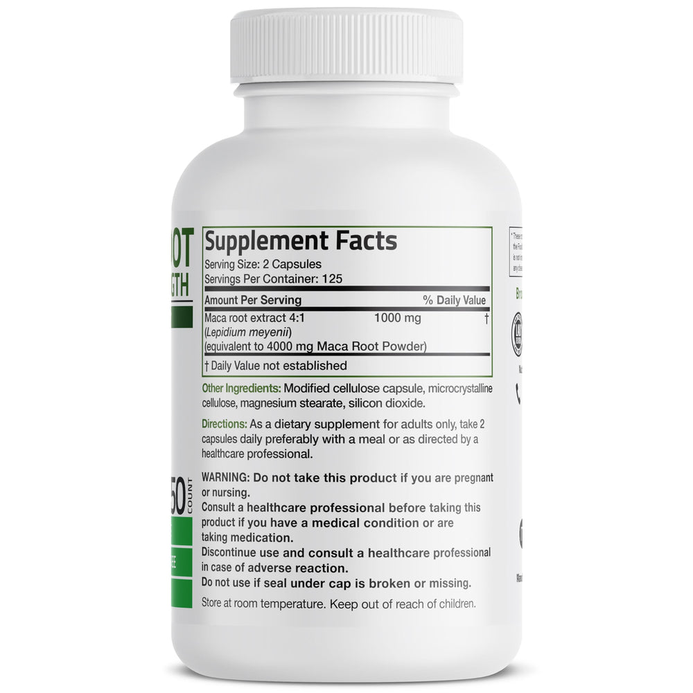 Close-up of Bronson Maca Root product label