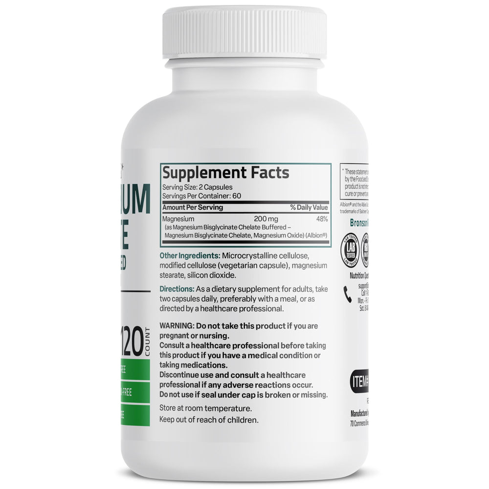 Bronson Magnesium Glycinate capsules showing gentle digestion support
