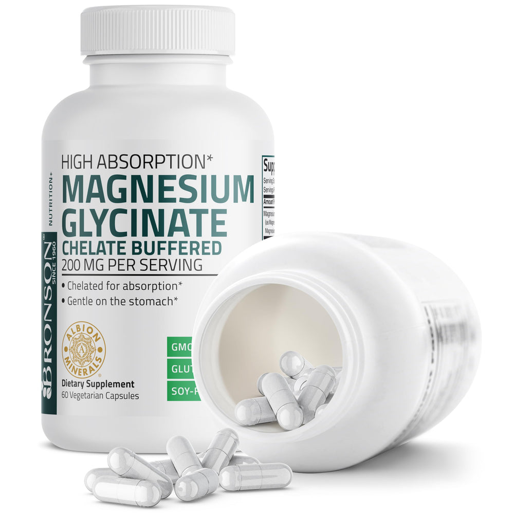 Bronson Magnesium Glycinate non-GMO certification on packaging.