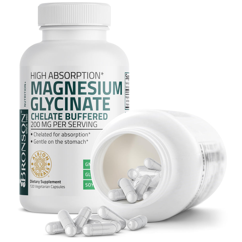 Bronson Magnesium Glycinate vegetarian capsules displayed for easy intake