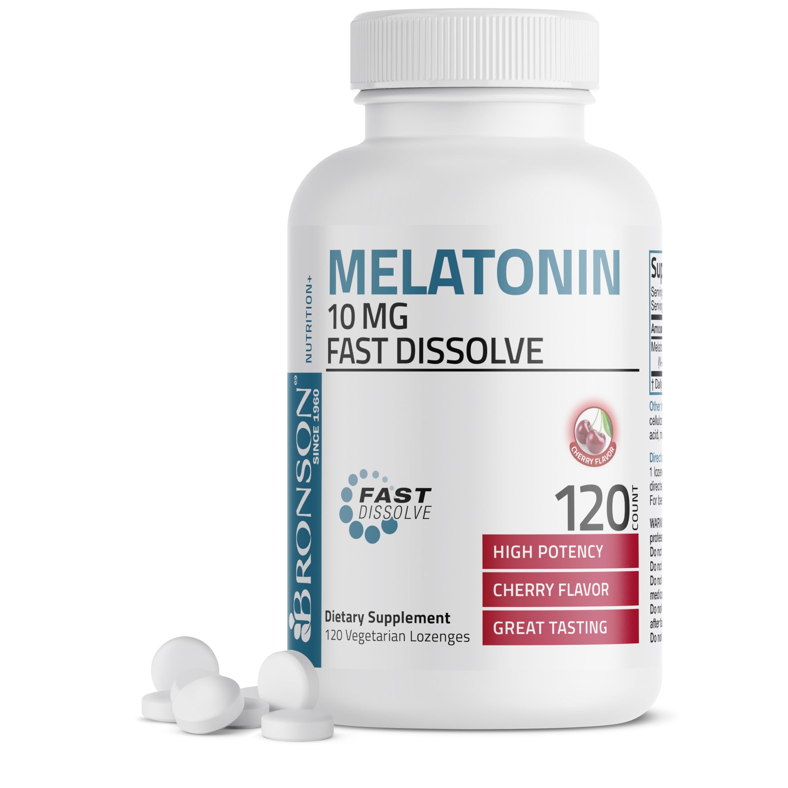 Bronson Melatonin 10mg fast dissolve cherry flavored tablets packaging