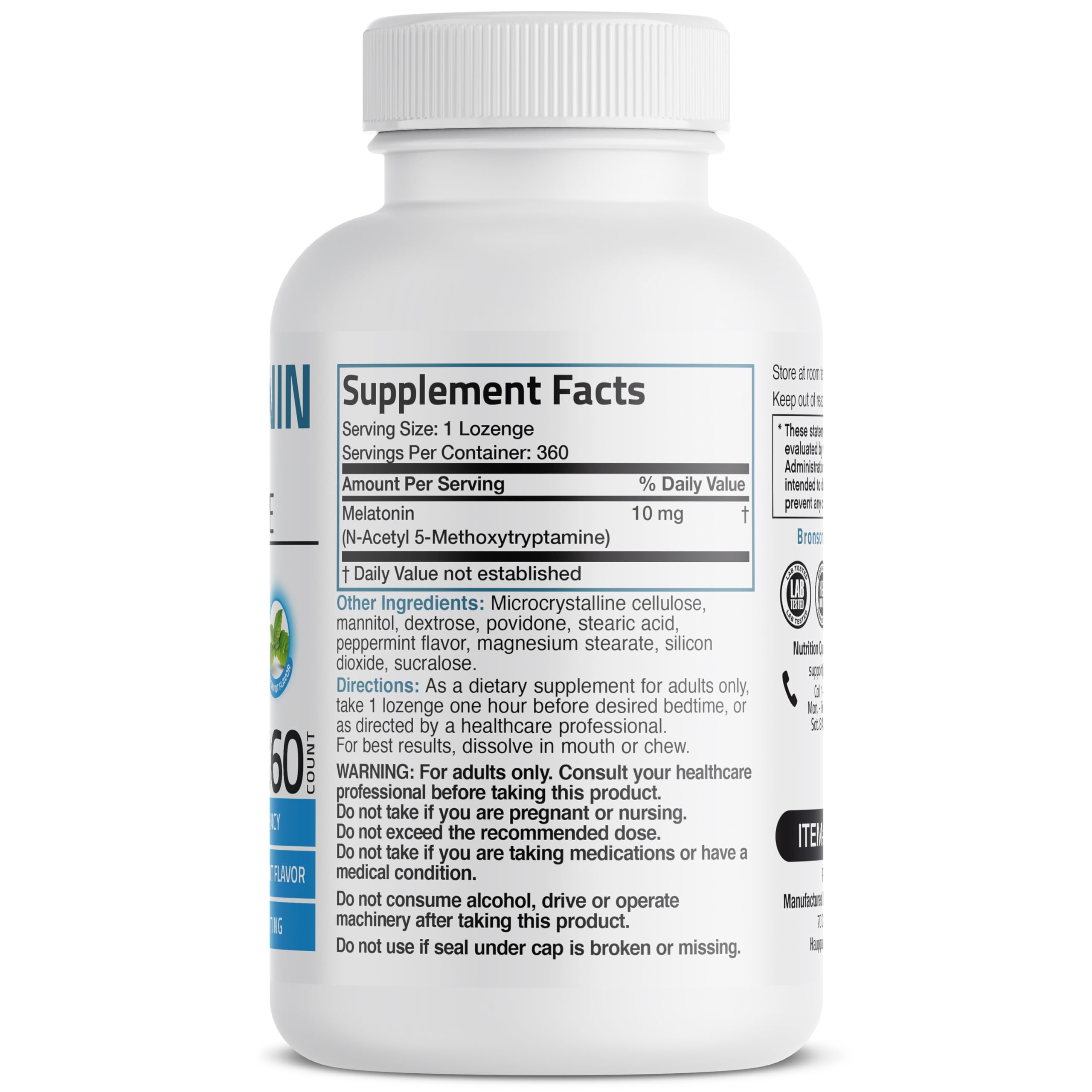 Close-up of Bronson Melatonin peppermint fast dissolve tablets