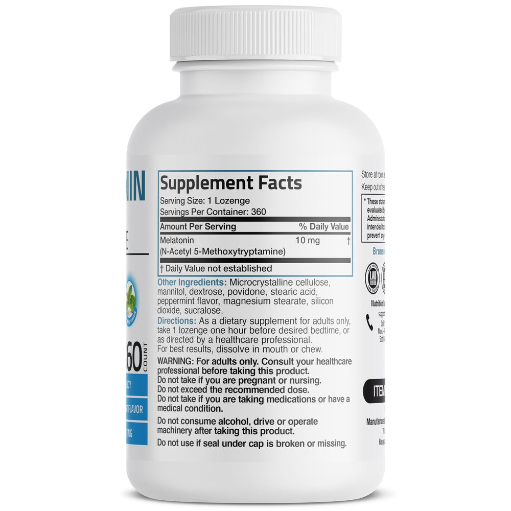 Close-up of Bronson Melatonin peppermint fast dissolve tablets