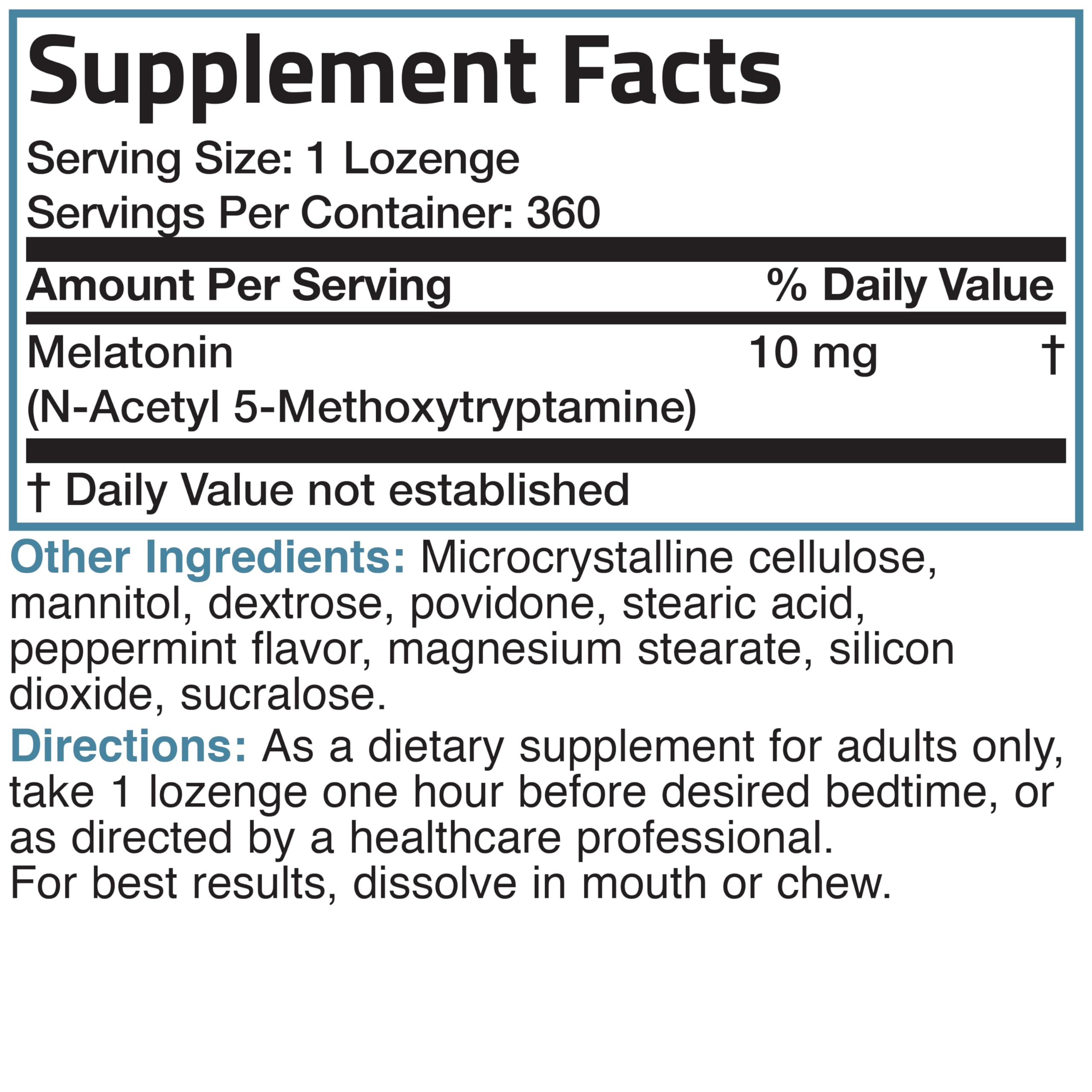 Bronson Melatonin 10 mg fast dissolve peppermint tablets product shot