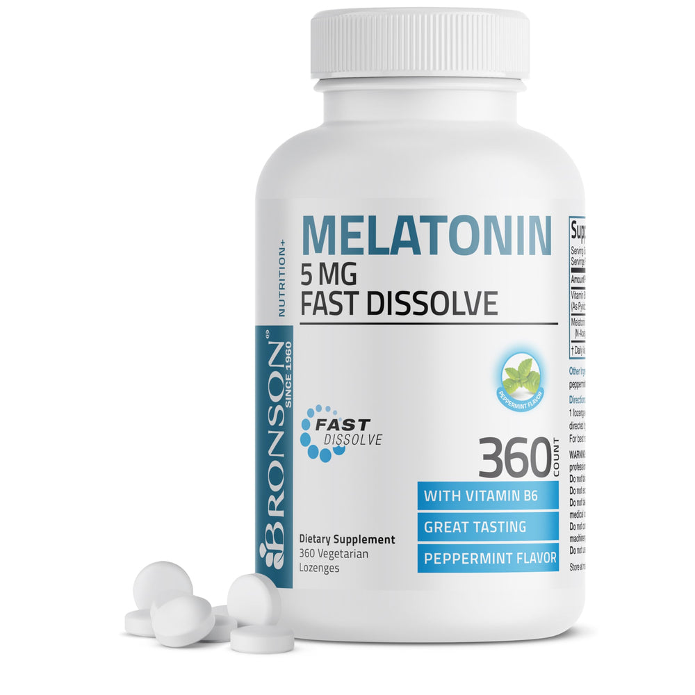 Bronson Melatonin 5mg fast-dissolve peppermint lozenges with Vitamin B6