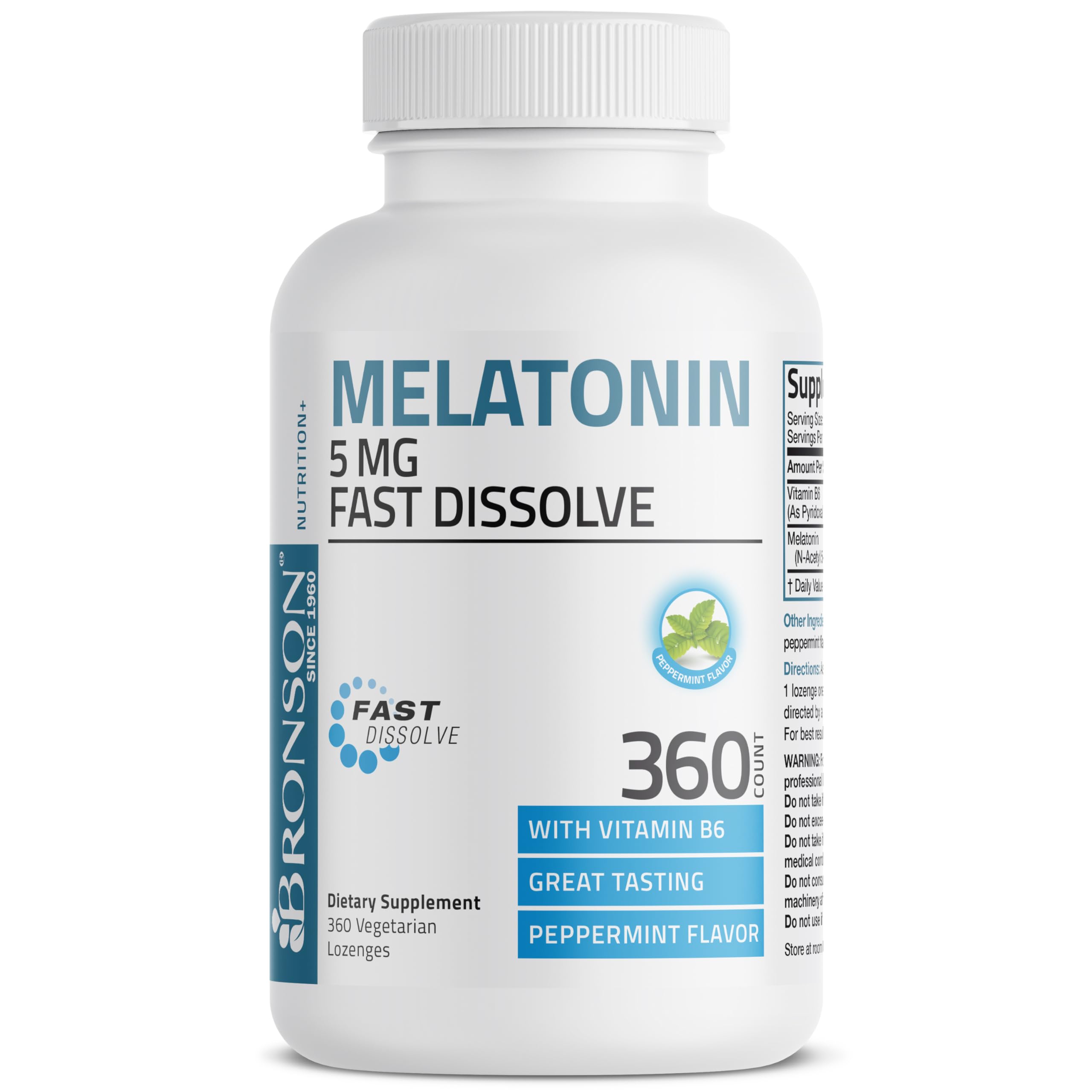 Close-up of Bronson Melatonin peppermint lozenges