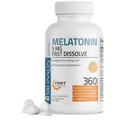 Front view of Bronson Melatonin 5 mg orange lozenges bottle
