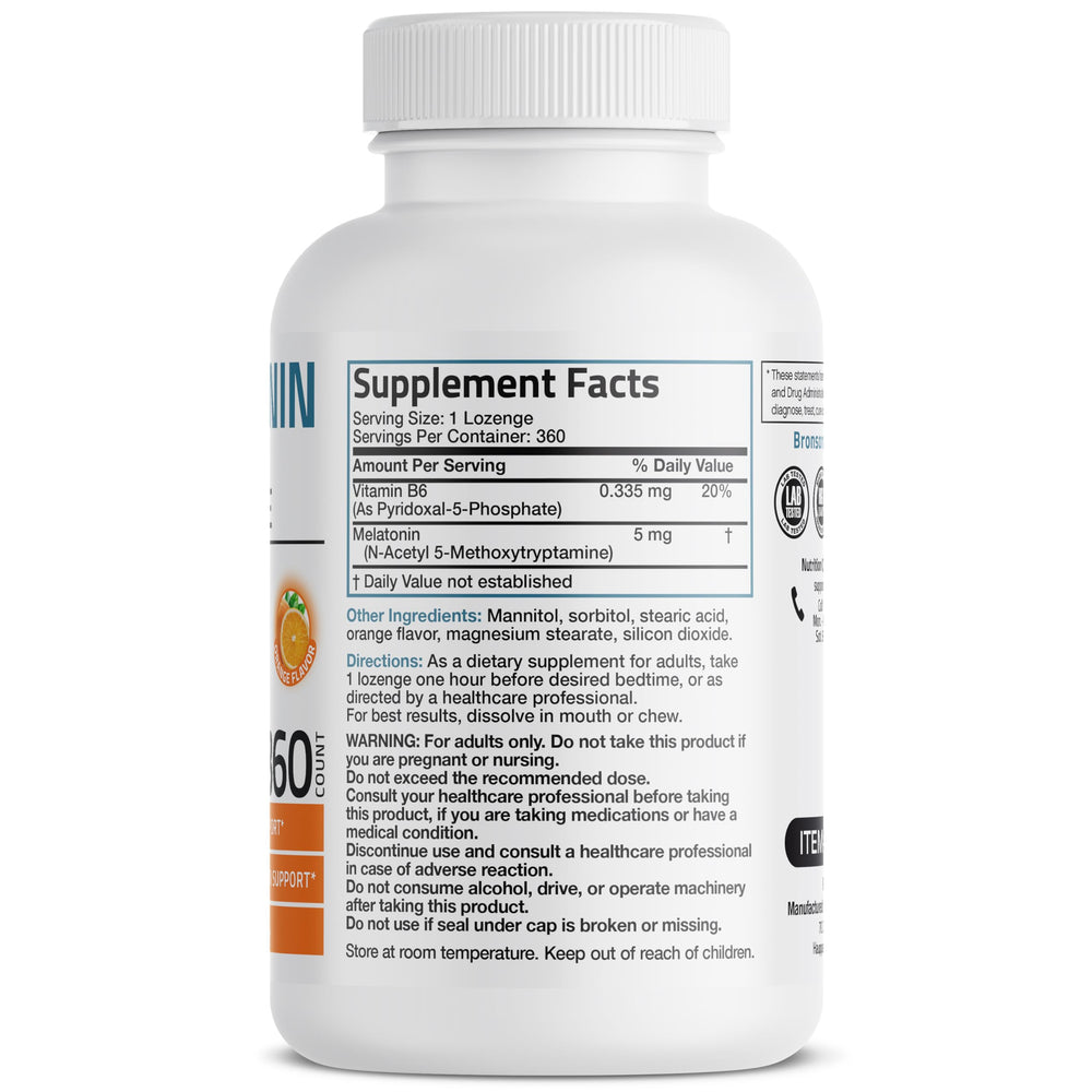 Close-up of Bronson Melatonin orange flavor lozenges