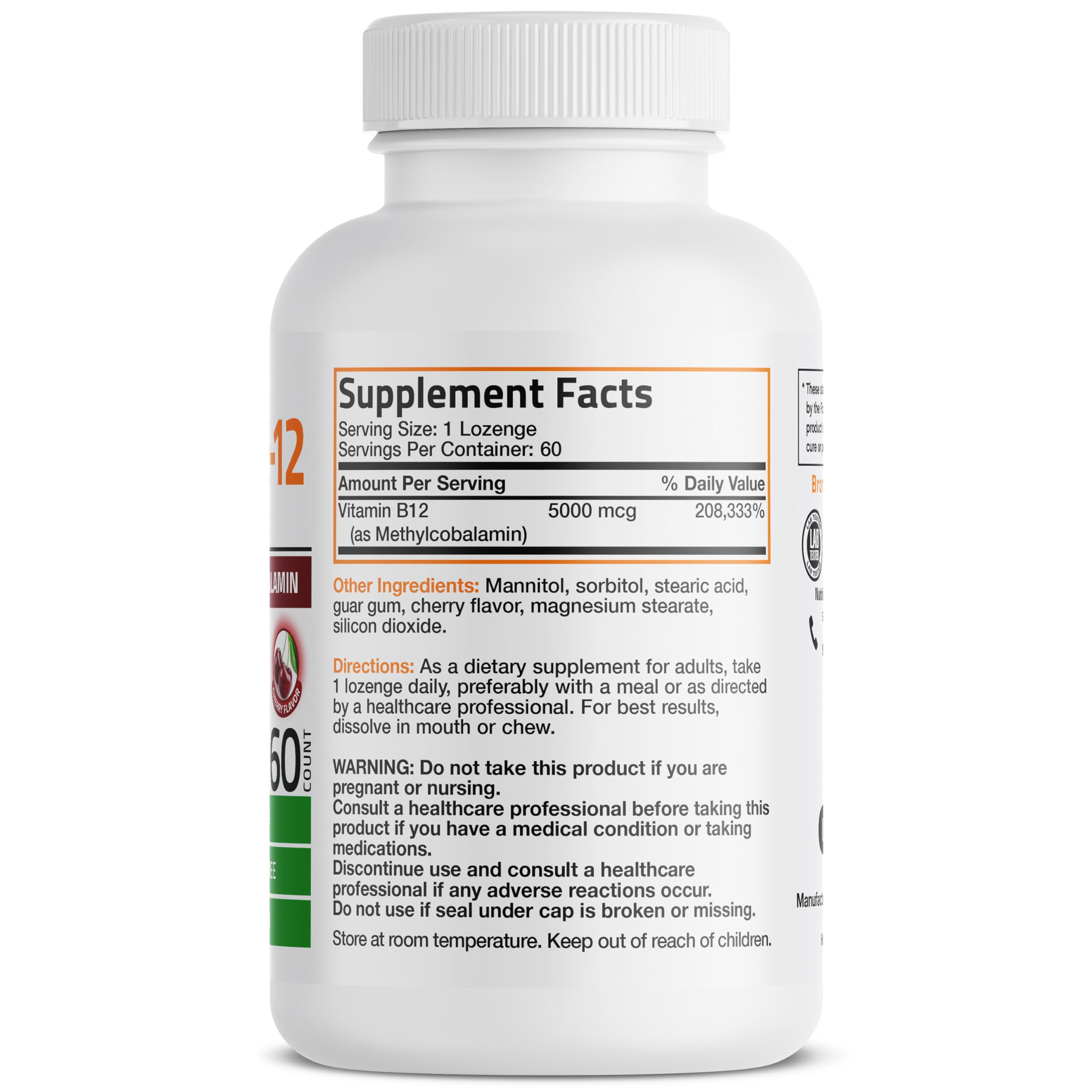 Close-up of Bronson Methyl B12 lozenges packaging