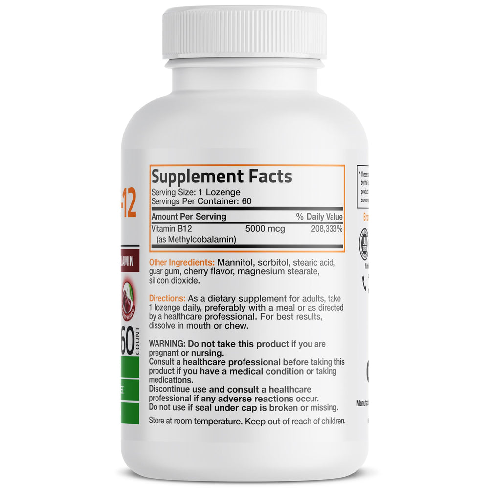 Close-up of Bronson Methyl B12 lozenges packaging