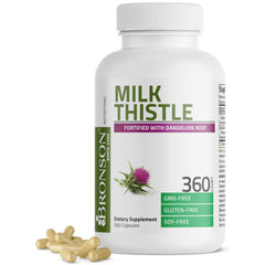 Bronson Milk Thistle Silymarin Marianum & Dandelion Root bottle on white background