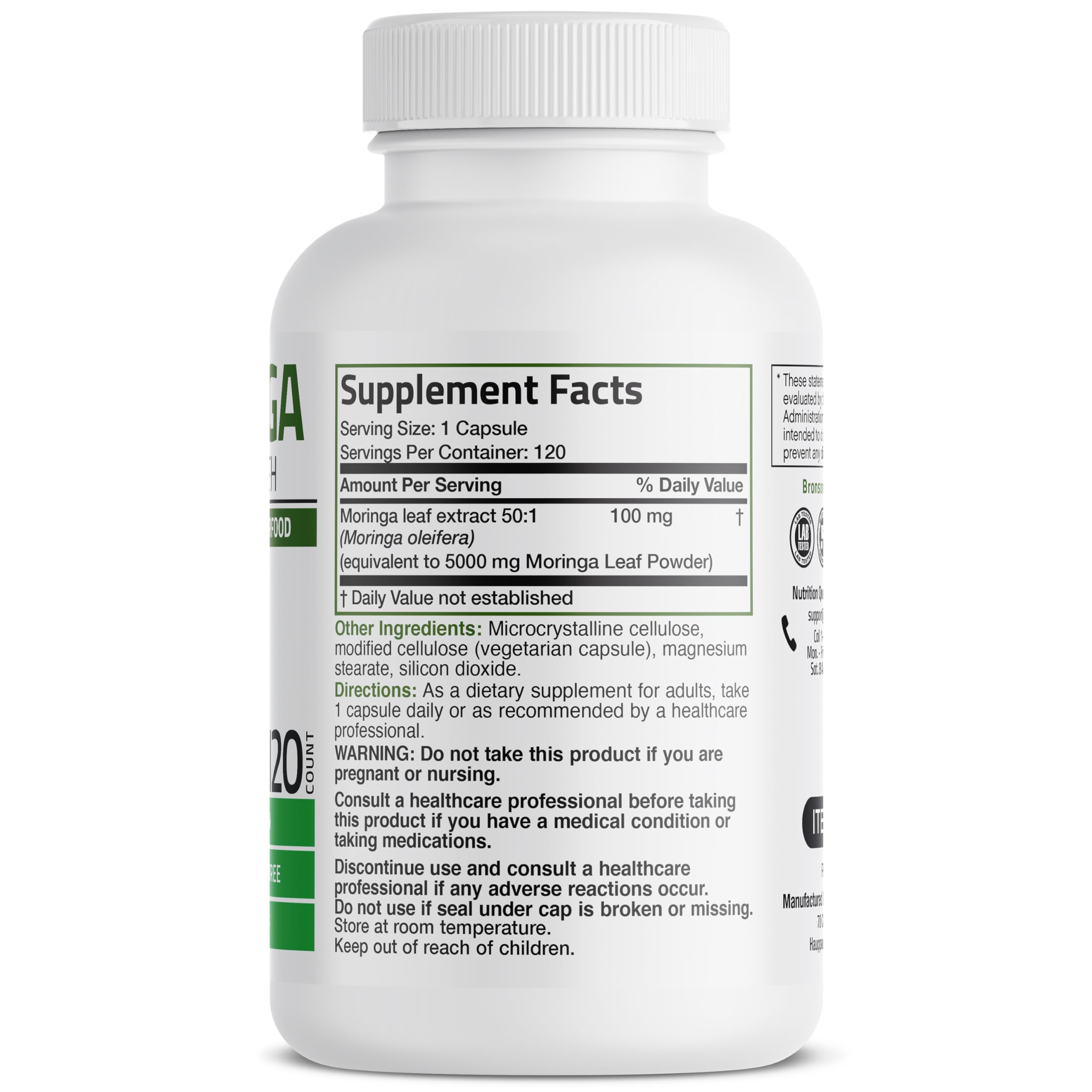 Close-up of Moringa capsules showing powder