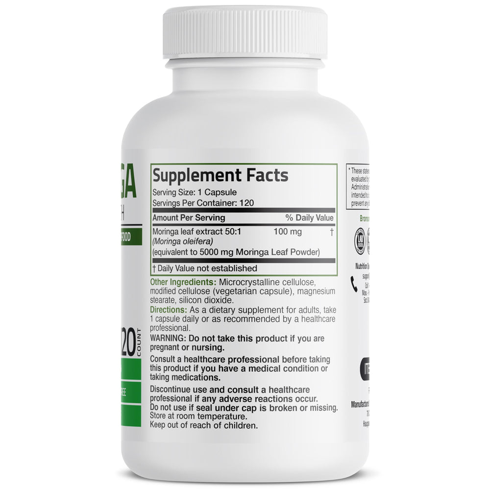 Close-up of Moringa capsules showing powder