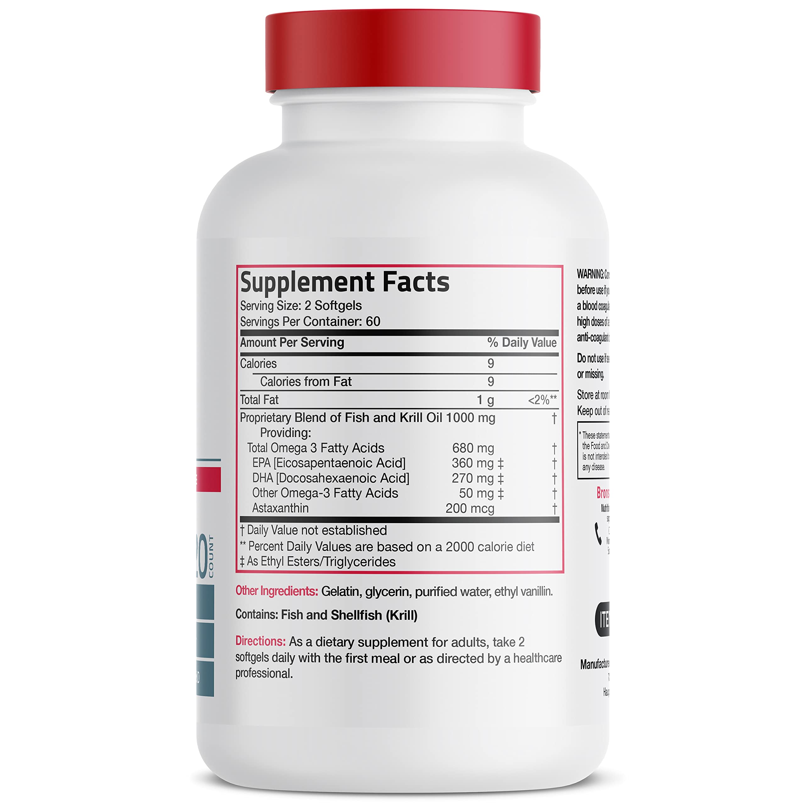 Bronson Omega-3 bottle side view showing 1000 mg per serving