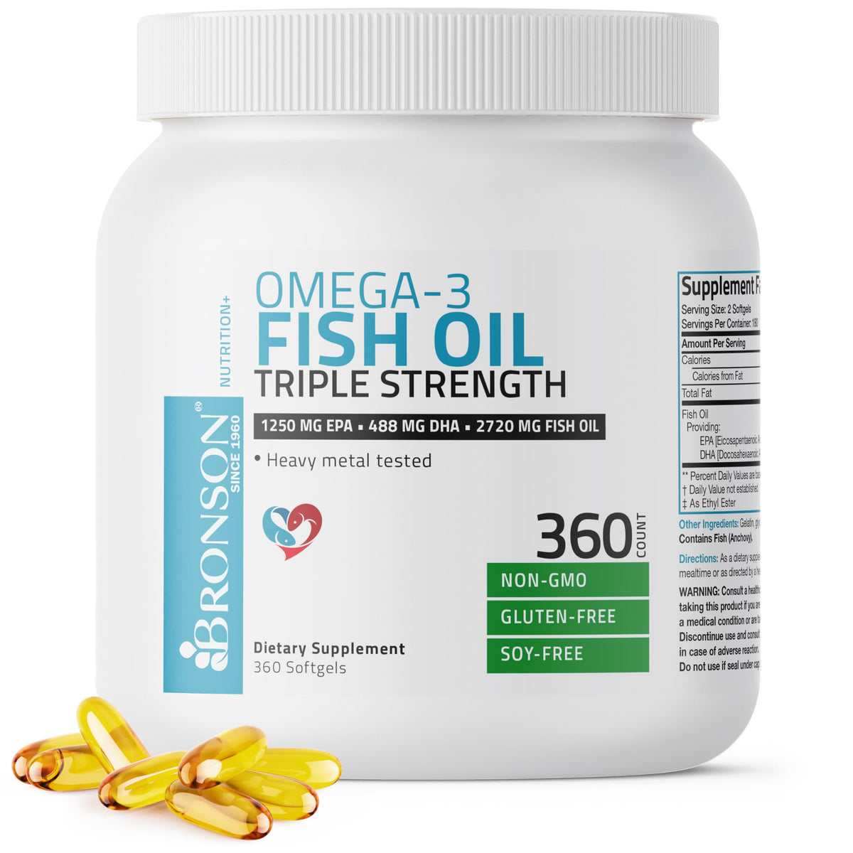 Bronson Omega-3 Fish Oil Triple Strength bottle front view