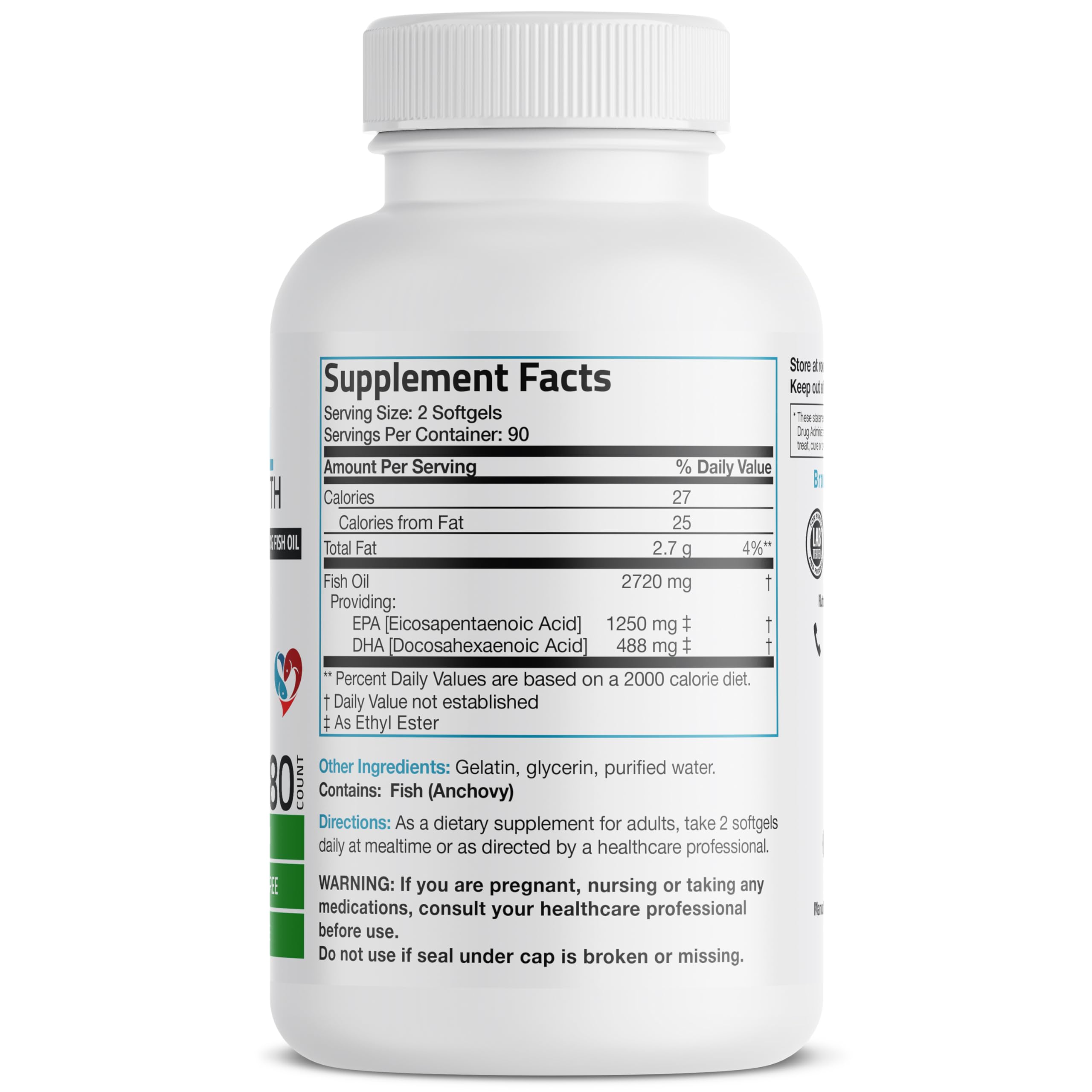 Back of Bronson Omega-3 Fish Oil Triple Strength bottle showing nutrition facts