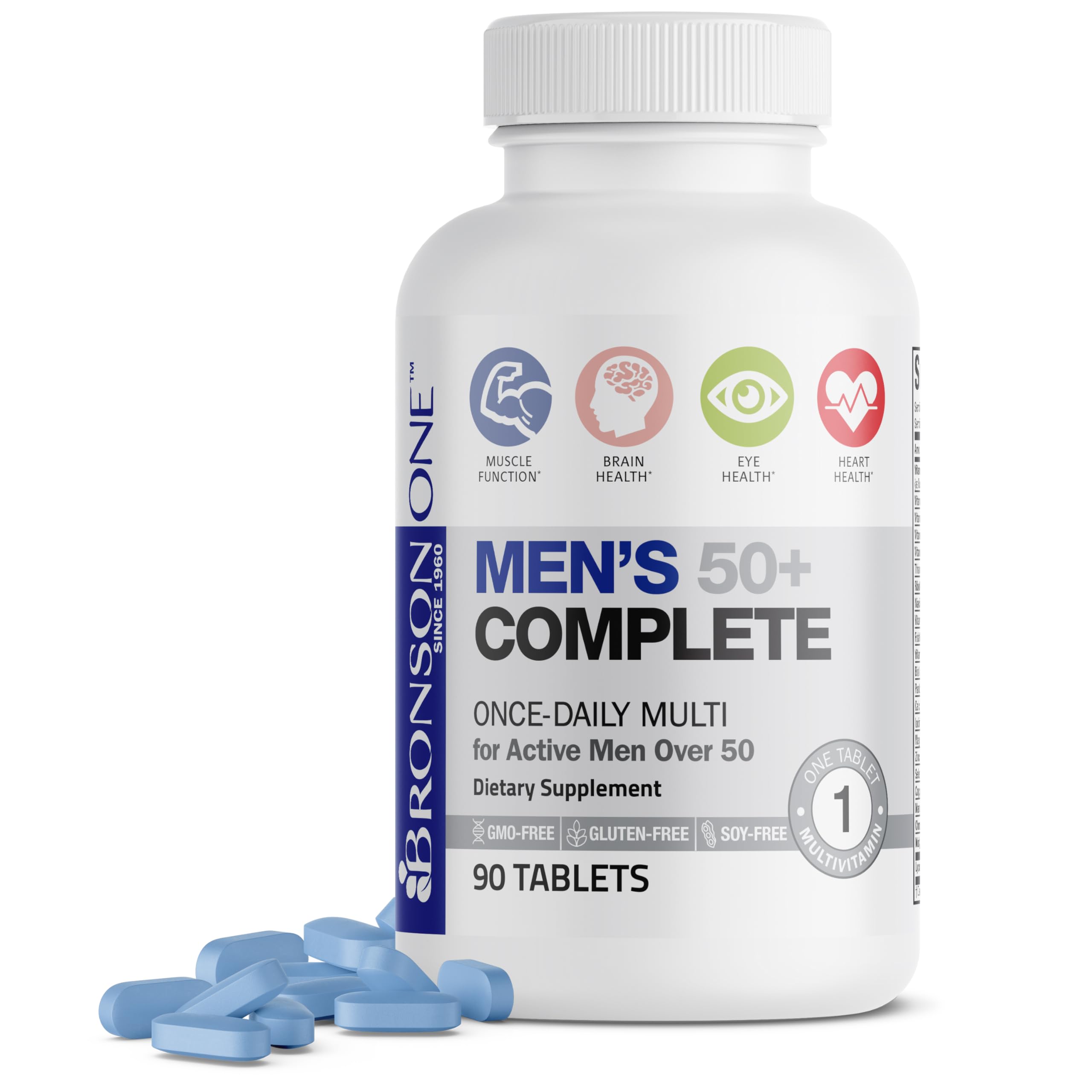 Bronson ONE Daily Men's 50+ Complete Multivitamin bottle with 90 tablets