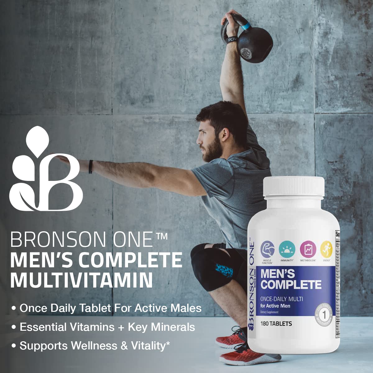 Active man exercising with Bronson ONE bottle
