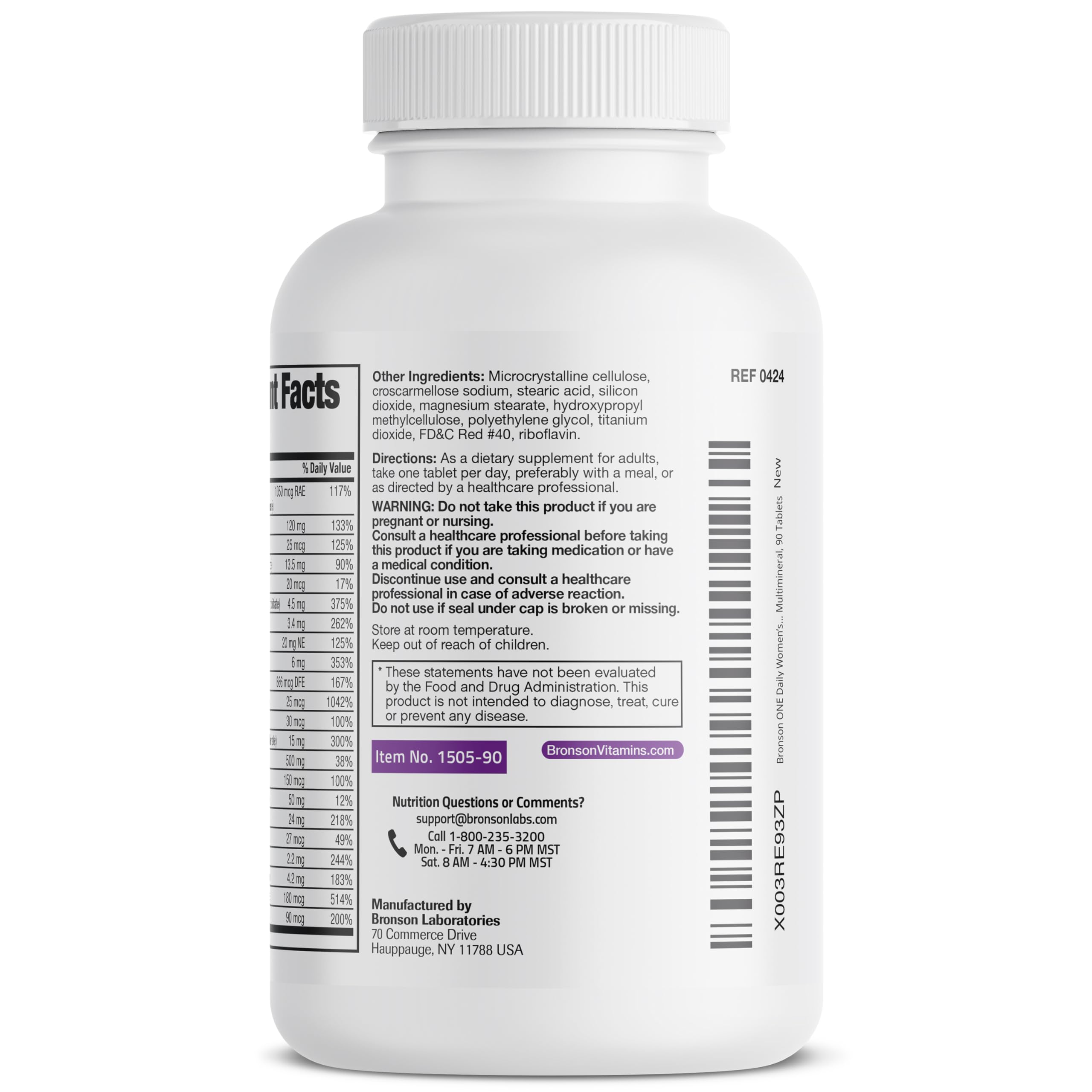 Serving size and directions for Bronson ONE Daily Women's 50+ 90-tablets