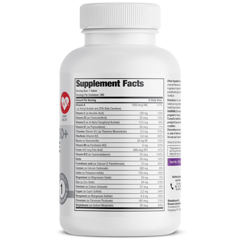 Bronson ONE Daily Women’s 50+ Multivitamin box with 360 tablets